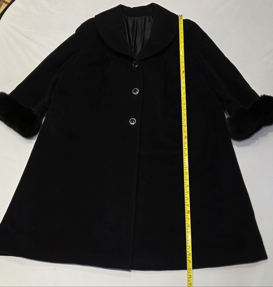 Cinzia Rocca By Rodel Black Winter Wool Coat w Fox Fur Trim Cuffs IT46/ US 16 - Picture 14 of 17